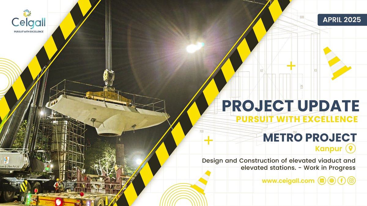 Ceigall_India's tweet photo. April 2025 - PROJECT UPDATE
Project : Kanpur Metro Project (KNPCC-12)
Update : P/88, pier cap lifting in progress
Scope : Design and Construction of elevated viaduct and 5 Nos, elevated stations.
#KanpurMetroProject #CeigallIndia #ExcellenceEngineering #SmartCity #ProjectUpdate https://t.co/iWNa9VglOf