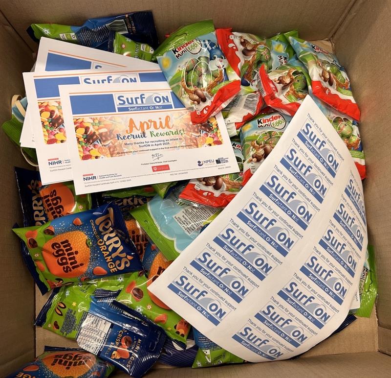 SurfON (@surfontrial) on Twitter photo CONGRATULATIONS!!! 🙌🎉🥳
Your PRIZES are heading your way! 🍫🍫🍫
A BIG THANK YOU to all our fab site for helping us reach our baby recruit targets of March! 🐣🐣🐣
<a href="/NPEU_CTU/">NPEU</a> <a href="/NPEU_Oxford/">NPEU-Oxford</a> <a href="/Boyleem/">Elaine Boyle</a> CONGRATULATIONS!!! 🙌🎉🥳
Your PRIZES are heading your way! 🍫🍫🍫
A BIG THANK YOU to all our fab site for helping us reach our baby recruit targets of March! 🐣🐣🐣
<a href="/NPEU_CTU/">NPEU</a> <a href="/NPEU_Oxford/">NPEU-Oxford</a> <a href="/Boyleem/">Elaine Boyle</a>