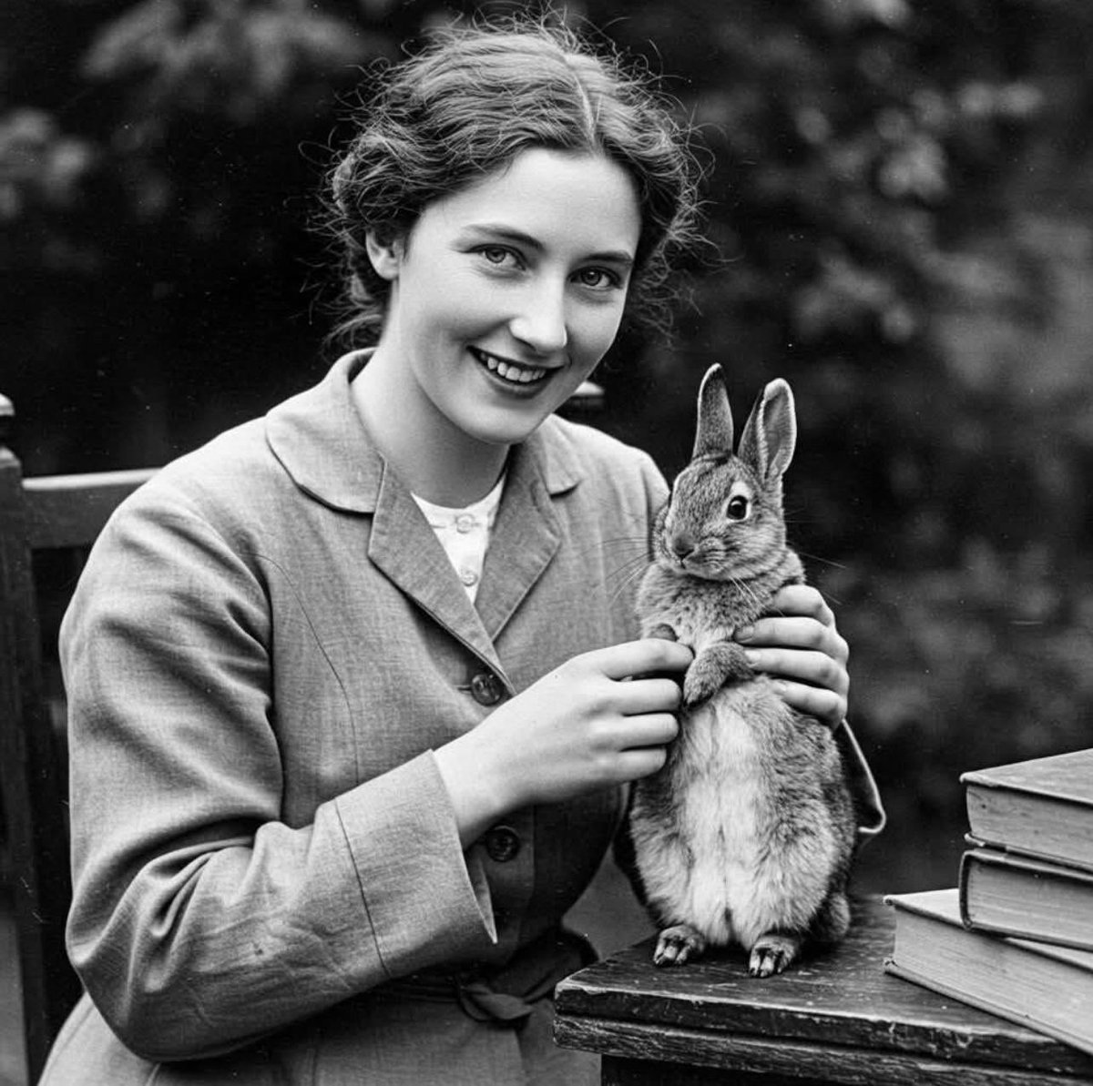 The young Beatrix Potter with pet rabbit Peter. What a terrific artist she was