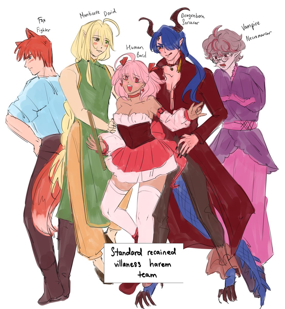 MyihaDan's tweet photo. People said if you play DnD and choose the human race, you're tasteless. My team has 3 humans and 2 elves :^) and they're a moving orphanage.
My new webtoon including the orphan team as the main characters, will be published on 12/4!!! 
#webtoon #fantasy #dnd #art https://t.co/nJstMYMTln