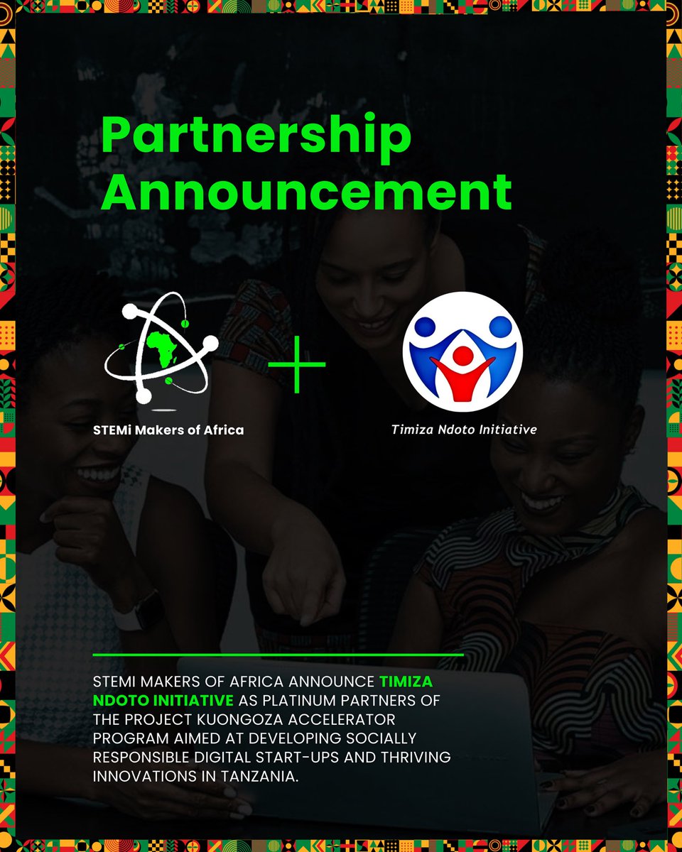 STEMiAfrica's tweet photo. WE GO AGAIN WITH @TimizandotoI 🇹🇿🇹🇿🇹🇿

We are so thrilled to announce @TimizandotoI as our official platinum partner of the Project Kuongoza Accelerator Project in Mwanza and Dar es Salaam of Tanzania.

Through this partnership, we aim to develop socially responsible digital startups and thriving innovations in Tanzania.

The Project Kuongoza Accelerator Program is designed to empower talented to develop key business competencies and strengthen their capacity to scale, sustain, and create competitive advantages in the digital world.
Together, we are creating a brighter and more inclusive future in Africa.

Thank you so much, @TimizandotoI 

#ProjectKuongpza #stemimakersafrica #EmpoweringCommunities.