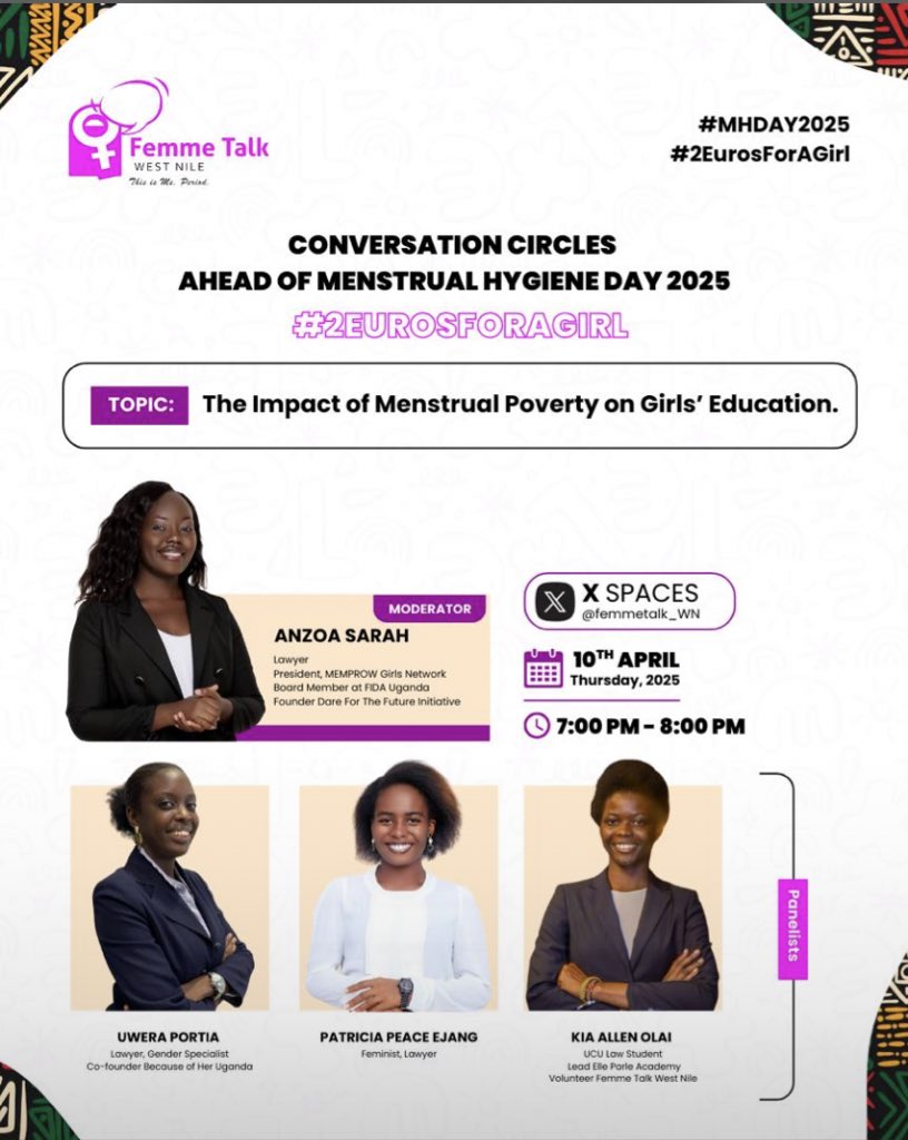 educ_ForAll's tweet image. Join our executive director @SarahAnzoa as she will be moderating over the conversation on “The impact of menstrual poverty n Girls’ Education.” With @femmetalk_WN