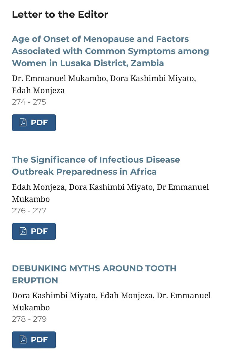 DrMukambo's tweet photo. Happy to share that my first letter to the editor as a lead author and 2 as a co-author (3 in total) were published in the Zambia Medical Journal. Below are the links to the papers and their summaries:

https://t.co/qdQit1JYYR

https://t.co/bxj9FIIDTz

https://t.co/hQqJHaIjuu https://t.co/Q7UIP4ofAg