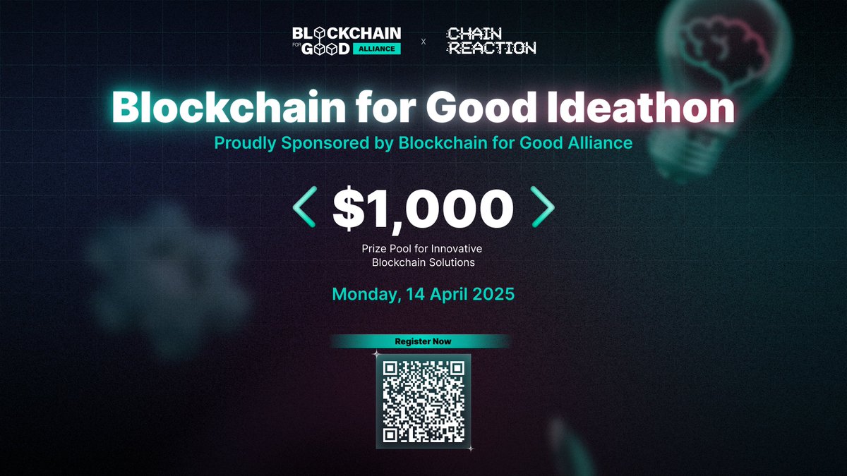 CC_ReFi_News's tweet photo. 𝐍𝐞𝐰𝐬: 𝐁𝐆𝐀 𝐋𝐚𝐮𝐧𝐜𝐡𝐞𝐬 $𝟏,𝟎𝟎𝟎 “𝐁𝐥𝐨𝐜𝐤𝐜𝐡𝐚𝐢𝐧𝐅𝐨𝐫𝐆𝐨𝐨𝐝” 𝐈𝐝𝐞𝐚𝐭𝐡𝐨𝐧 𝐚𝐭 #𝐂𝐡𝐚𝐢𝐧𝐑𝐞𝐚𝐜𝐭𝐢𝐨𝐧𝐋𝐨𝐧𝐝𝐨𝐧 𝐭𝐨 𝐄𝐦𝐩𝐨𝐰𝐞𝐫 𝐔𝐊 𝐒𝐭𝐮𝐝𝐞𝐧𝐭𝐬

The Blockchain for Good Alliance (@ChainforGood) is sponsoring #ChainReactionLondon to host a $1,000 "BlockchainForGood" Ideathon for UK students. 

Taking place from April 14th to 17th, 2025, at the Art'otel in Hoxton, London, the ideathon encourages students to develop solutions addressing UN Sustainable Development Goals. 

Learn more: https://t.co/xlNOL4gNAR