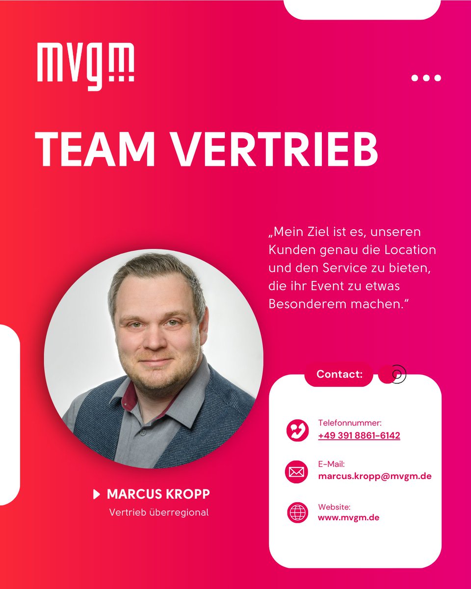 DeMvgm's tweet photo. 🔔 Neues Vertriebs-Team bei der MVGM!

Marcus Kropp &amp; Christian Cohn verstärken den Vertrieb – für mehr Sichtbarkeit Magdeburgs als MICE-Standort in der D-A-CH-Region.

Fokus: Kundenorientierung, neue Formate, starke Betreuung.

👉 https://t.co/gGhqMkwJ45

#MICE #Magdeburg #MVGM https://t.co/Nzi7asE8gG