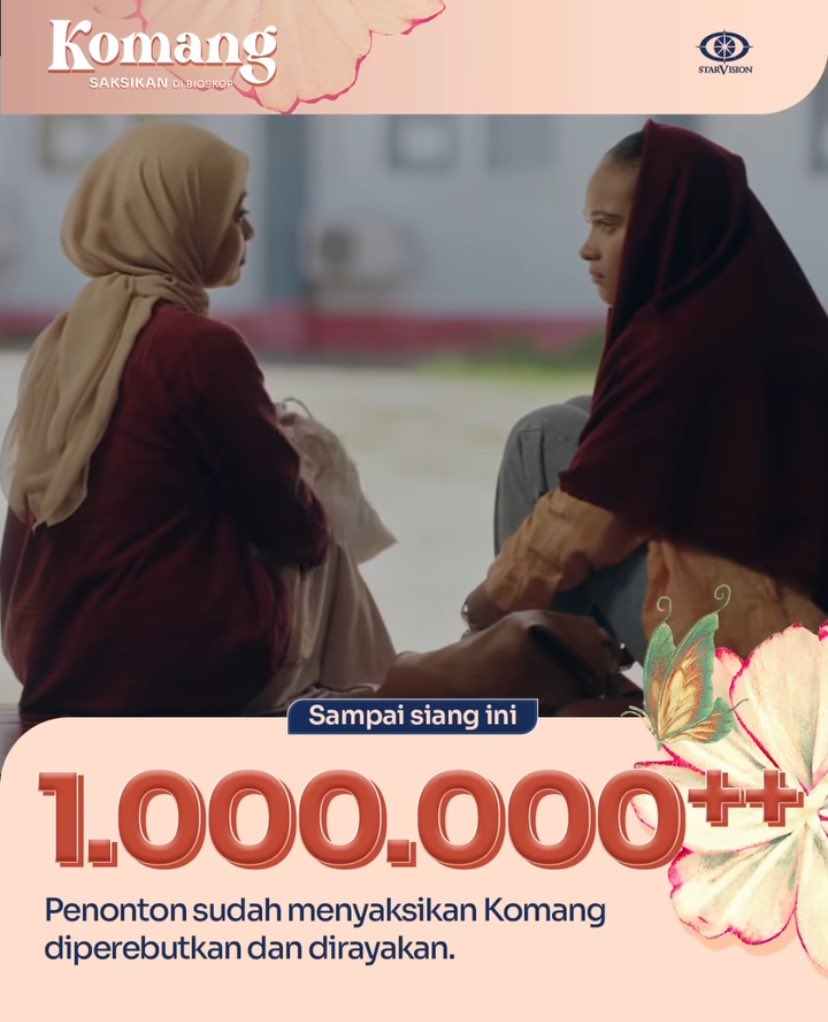 FilmIndoSource's tweet photo. Naya Anindita’s ‘KOMANG’ becomes the 7th Indonesian film to hit one million theatrical admissions in 2025. https://t.co/Vj8OXWuse5