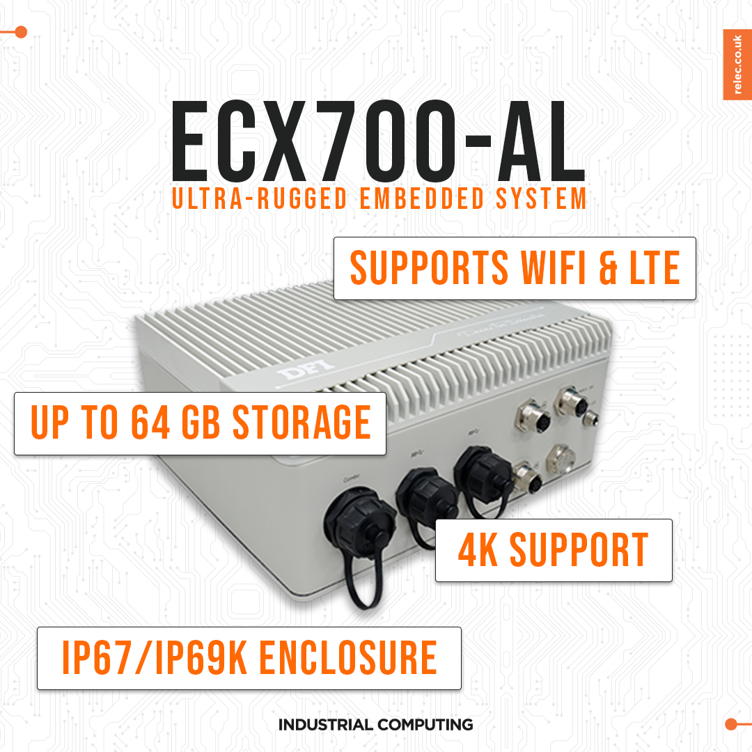 We have recently added the ECX700-AL✨

🧊 Operates from -40°C to 70°C
💦 IP67/IP69K-rated against dust, water, and rough handling
📶 Built-in WiFi, LTE, and dual Gigabit Ethernet
🔌 Packed with I/O, expansion slots &amp; 4K HDMI output

Check it out here👉 relec.co.uk/industrial-com…