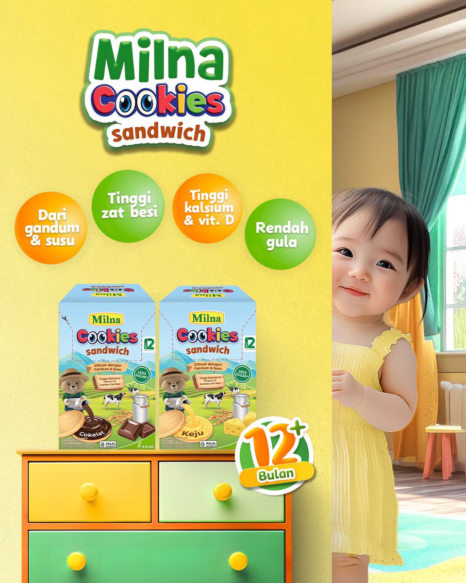BundaMilna's tweet photo. Milna Cookies Sandwich, camilan pas untuk Si Kecil 12+ bulan! 🍪✨ Penuh nutrisi, dengan rasa cokelat & keju yang pasti disukai Si Kecil. Ngemil makin seru & bernutrisi! 💪
Si Kecil sudah coba belum, Bun? Share yuk! 🤗💛
#Milna #MilnaCookiesSandwich https://t.co/rMXXGoDqFH