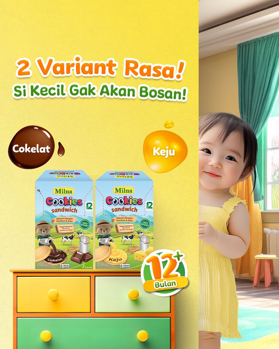 BundaMilna's tweet photo. Milna Cookies Sandwich, camilan pas untuk Si Kecil 12+ bulan! 🍪✨ Penuh nutrisi, dengan rasa cokelat & keju yang pasti disukai Si Kecil. Ngemil makin seru & bernutrisi! 💪
Si Kecil sudah coba belum, Bun? Share yuk! 🤗💛
#Milna #MilnaCookiesSandwich https://t.co/rMXXGoDqFH