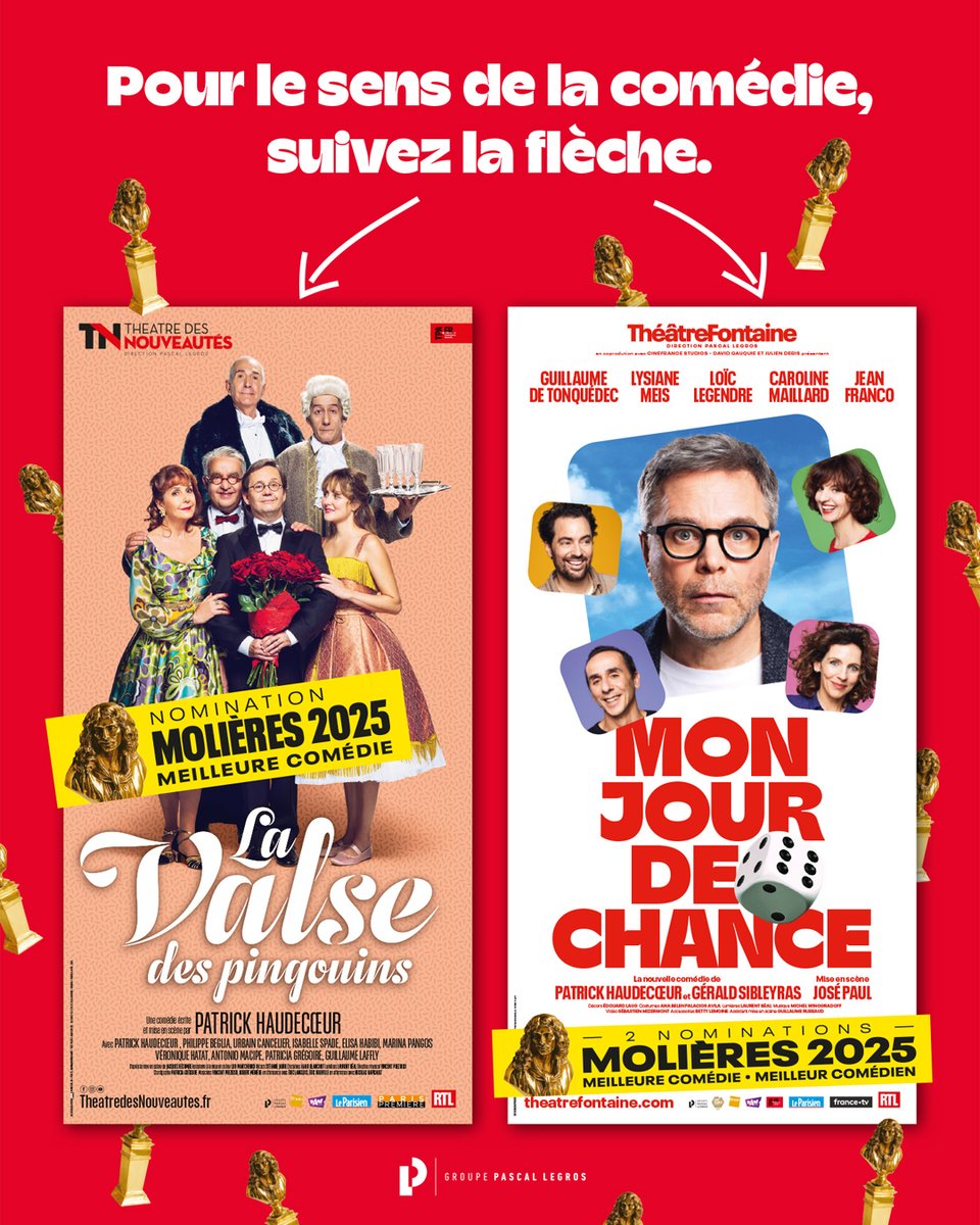 Nominations Molières 2025. L'agence Efil accompagne une nouvelle fois les plus belles comédies parisiennes pour la création d'affiches.
💪Au Théâtre Fontaine , "Mon jour de chance"
💪Au <a href="/ThdesNouveautes/">Théâtre Nouveautés</a>  , La Valse des pingouins