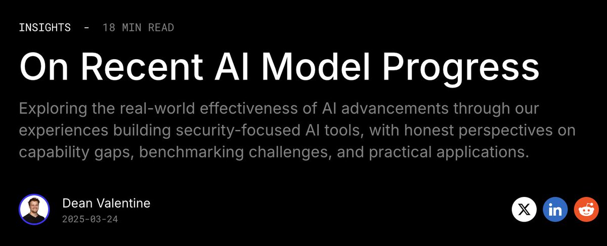 This is Dean Valentin, founder of ZeroPath, an AI vulnerability research company, exploring the disappointing difference between the outstanding performance of LLMs on benchmarks and their (+other founders') experience with LLMs for vuln. discovery.

zeropath.com/blog/on-recent…