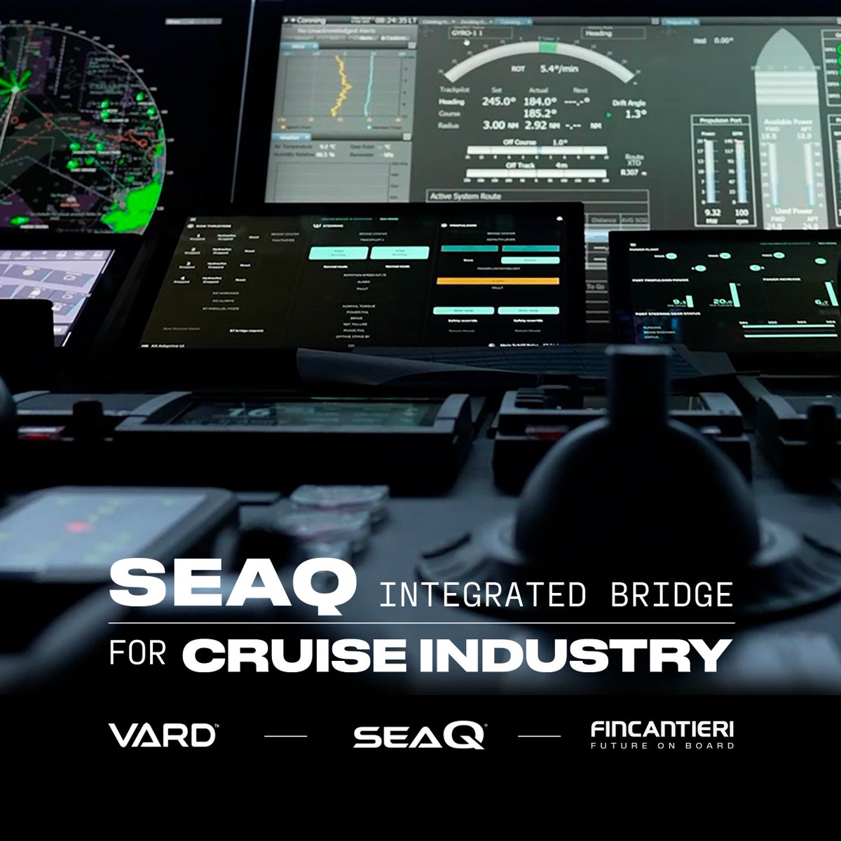 Fincantieri's tweet photo. Great News 🎉
We are proud to announce that our subsidiaries #Vard and Vard Electro have successfully delivered the #SeaQ Integrated Bridge - the first for the cruise industry - designed for "Mein Schiff Relax", the first of two new dual-fuel powered InTUItion class cruise ships we built for #TUICruises.
With its advanced functionalities, the SeaQ will offer a seamless operational loop, providing operators with access to all connected systems from any workstation on the bridge.
Together with Vard and #VardElectro we celebrate this milestone, which confirms the importance of our collaboration with Tui Cruises and testifies to our commitment to developing solutions that make our ships and our future increasingly innovative.
#Fincantieri #FutureOnBoard #Innovation