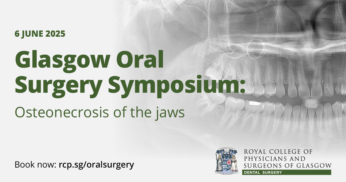 It’s less than two months until this year’s Glasgow Oral Surgery Symposium takes place. Join us to focus on osteonecrosis of the jaws, through two dedicated sessions highlighting both medication-induced and radiation-induced osteonecrosis. Book your place: rcp.sg/oralsurgery