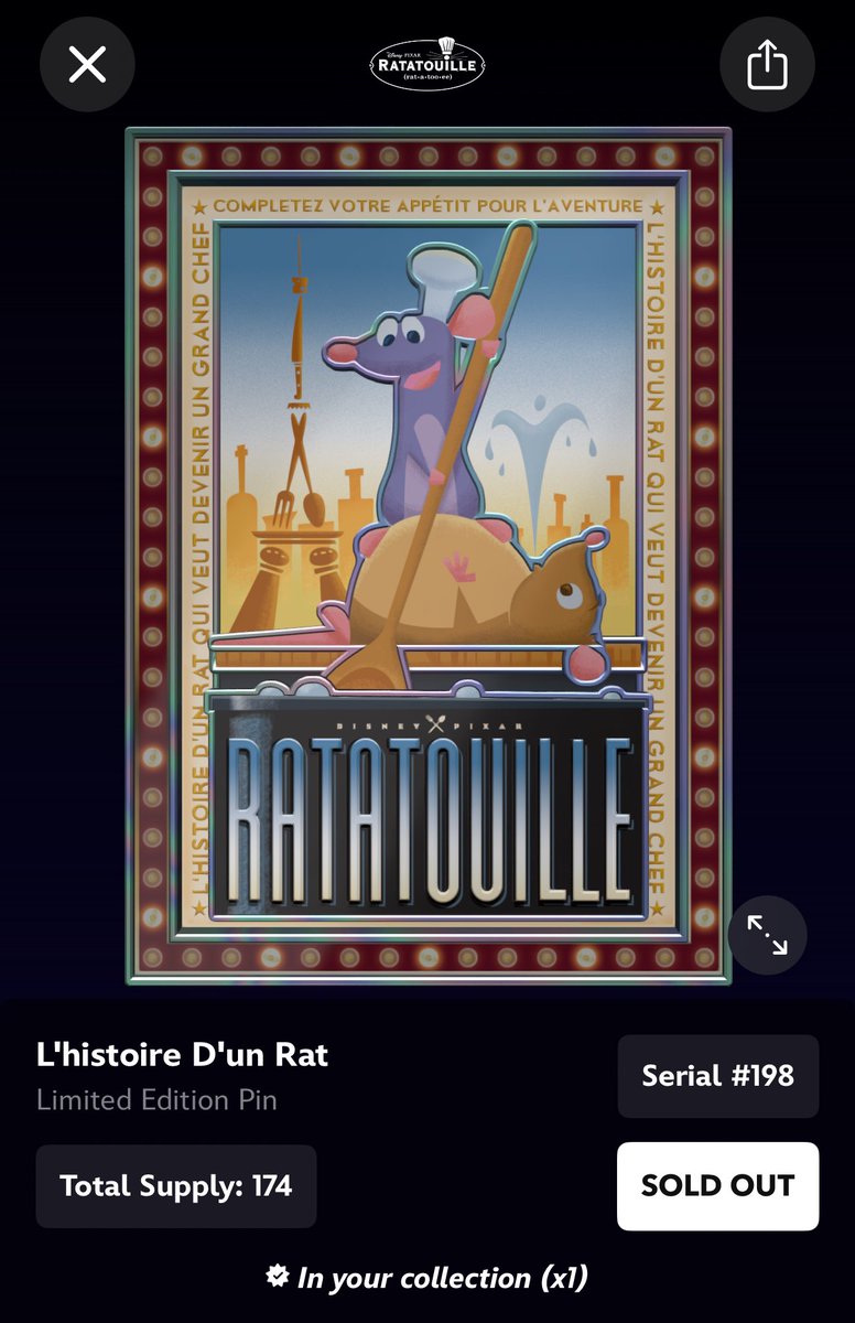 silentdelta78's tweet photo. This last trade event I was able to snag this sweet Ratatouille pin! There’s only 174 of them! @DisneyPinnacle is cooking!
#Disneypins #Disneypinsider #Disneydigitalpins #digitalpintrader #digitalpincollector https://t.co/WpErQPcuXQ