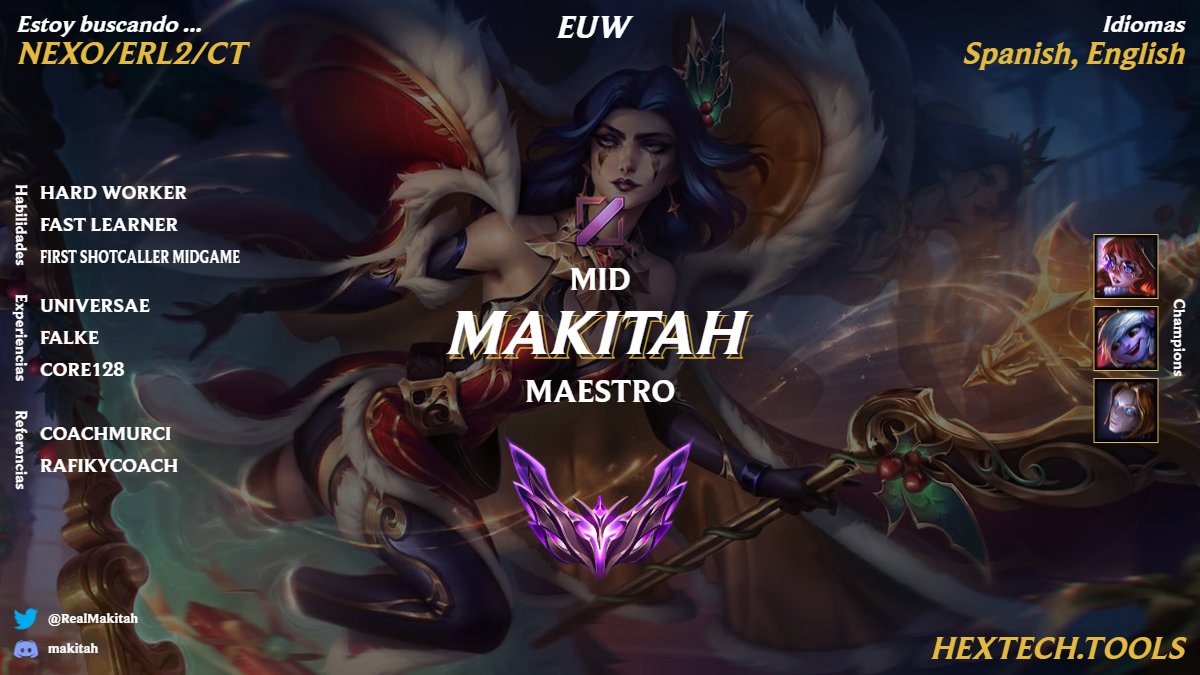 Buenas! Después de este Split con <a href="/FALKE_EC/">Falke Esports</a>  y <a href="/COREBrandES/">CORE 128</a>  estoy LFT para el próximo Split. 
Con muchas ganas de seguir trabajando y poder enseñar todo lo que he aprendido y puesto en práctica. 

Se agradecen likes y rt's