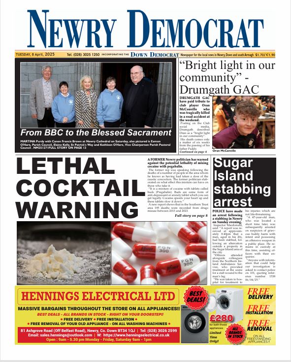 NewryDemo's tweet photo. This weeks edition of the Newry Democrat available at all good retailers  throughout Newry, South Armagh and South Down today. https://t.co/9e6HFUD1Pm