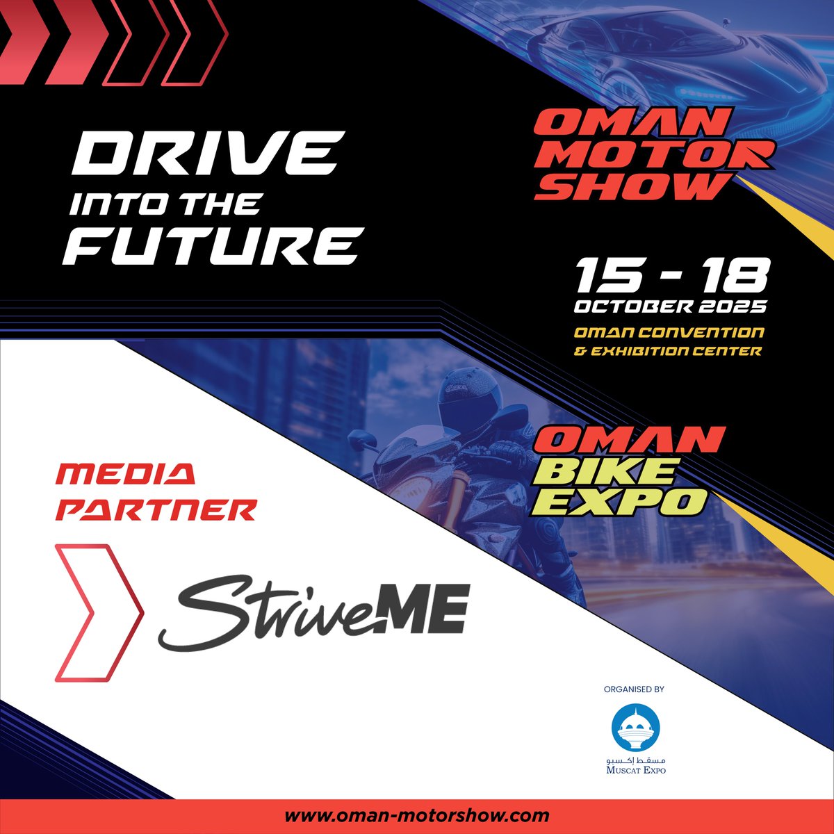 يسعدنا أن نعلن عن شراكتنا الإعلامية مع معرض عُمان للسيارات ومعرض عُمان للدراجات! 

انضم إلينا ونحن نسير نحو مستقبل ابتكار السيارات. 

نراكم في الفترة من 15 إلى 18 أكتوبر 2025 في مركز عُمان للمؤتمرات والمعارض. 

ترقبوا التغطية الحصرية!

 #OmanMotorShow #OmanBikeExpo #StriveME