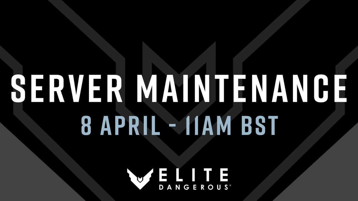 The Elite Dangerous servers will be offline from 11AM BST in preparation for the release of the Corsair Update. We anticipate this will be complete by 3PM BST. 

Update Notes: elitedangerous.com/update-notes/4…