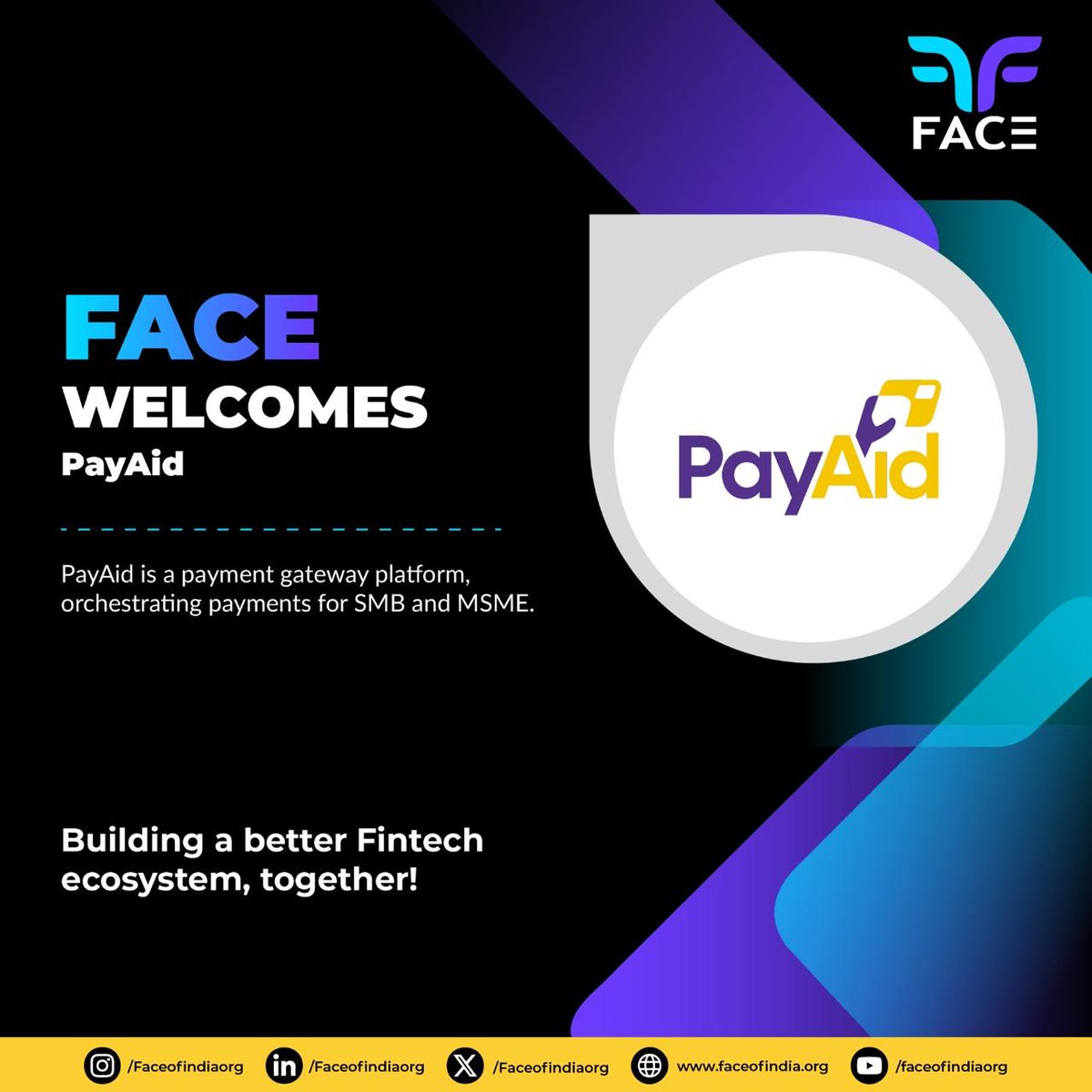 FACE (@faceofindiaorg) on Twitter photo Welcoming Payaid to the FACE Family! 🎉
PayAid is a payment gateway platform, orchestrating payments for SMB and MSME.
For more information on membership, visit our website or write to us at teamface@faceofindia.org.
#JoinFACE #NewMember #Payaid #FACEFamily #Fintech Welcoming Payaid to the FACE Family! 🎉
PayAid is a payment gateway platform, orchestrating payments for SMB and MSME.
For more information on membership, visit our website or write to us at teamface@faceofindia.org.
#JoinFACE #NewMember #Payaid #FACEFamily #Fintech