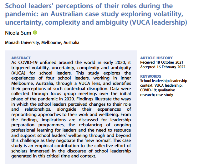 Revisiting this piece on #SchoolLeadership in #volatile and #uncertain times: shorturl.at/zOaFY