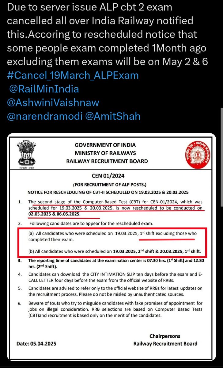 sandipan42779's tweet photo. @AshwiniVaishnaw #Cancel_19March_ALPExam please solve this matter sir .. heartly request sir ... https://t.co/u7XoZ7KXwL