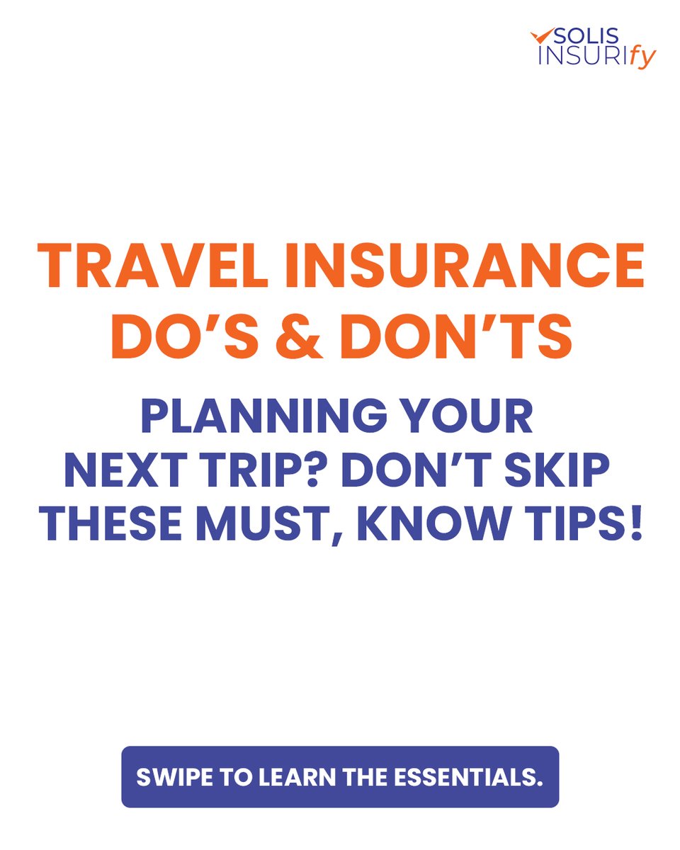SolisInsurify's tweet photo. Travel plans ready? Don't forget insurance! Know the Do's &amp; Don’ts for stress-free coverage. Need help? Insurify can help!
#TravelSmart #TravelInsuranceTips #Insurify #InsuranceMadeEasy #DoAndDont #TripReady #TravelPeaceOfMind https://t.co/XOjgFt1ylA