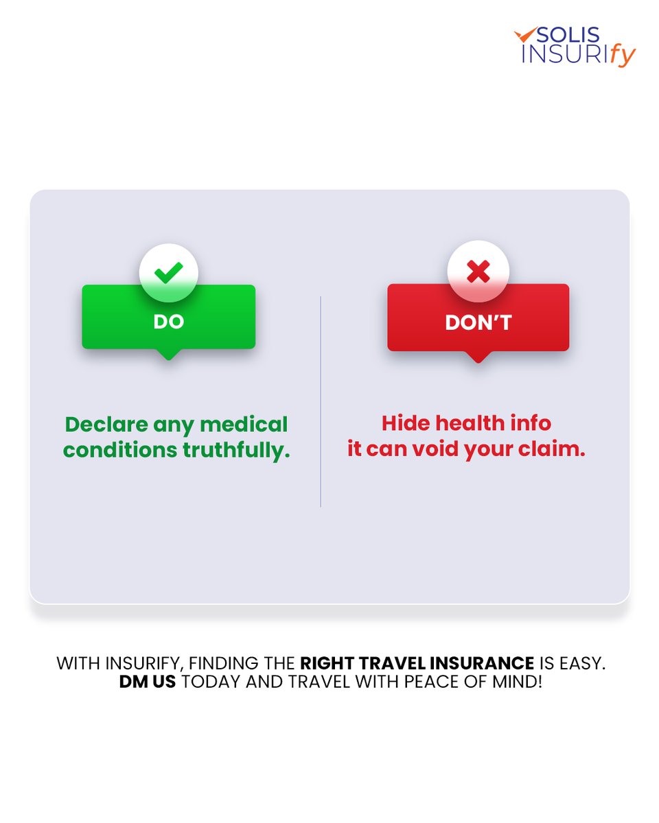 SolisInsurify's tweet photo. Travel plans ready? Don't forget insurance! Know the Do's &amp; Don’ts for stress-free coverage. Need help? Insurify can help!
#TravelSmart #TravelInsuranceTips #Insurify #InsuranceMadeEasy #DoAndDont #TripReady #TravelPeaceOfMind https://t.co/XOjgFt1ylA