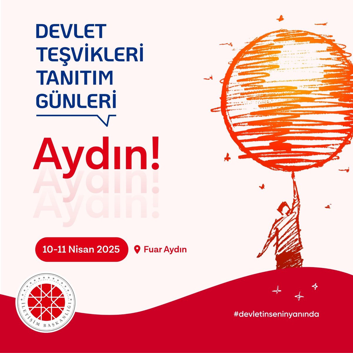 ✨️ Ülkemizin yüzüncü yıl hedefleri doğrultusunda millet-devlet iletişimini güçlendirmek ve vatandaşlarımıza sunulan kamu hizmetlerini daha iyi anlatmak amacıyla 10-11 Nisan 2025 tarihlerinde Aydın Fuar Alanı'nda “Geleceğin Burada Devletin Senin Yanında” sloganıyla “Devlet