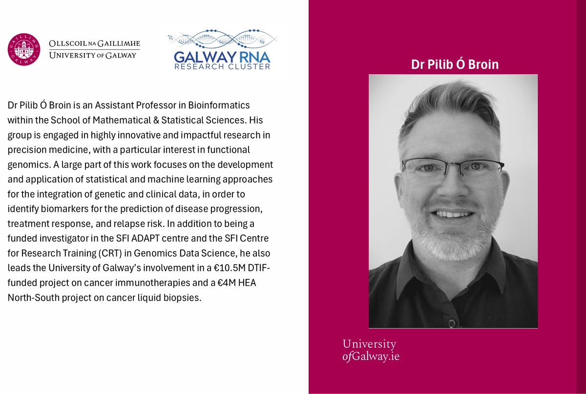 GalwayRNA's tweet image. Meet the Researcher: Dr Pilib Ó Broin (@pilib_), Assistant Professor in #Bioinformatics within the School of Mathematical &amp;amp; Statistical Sciences
#GalwayRNAResearchCluster #PrecisionMedicine #Genomics #MachineLearning