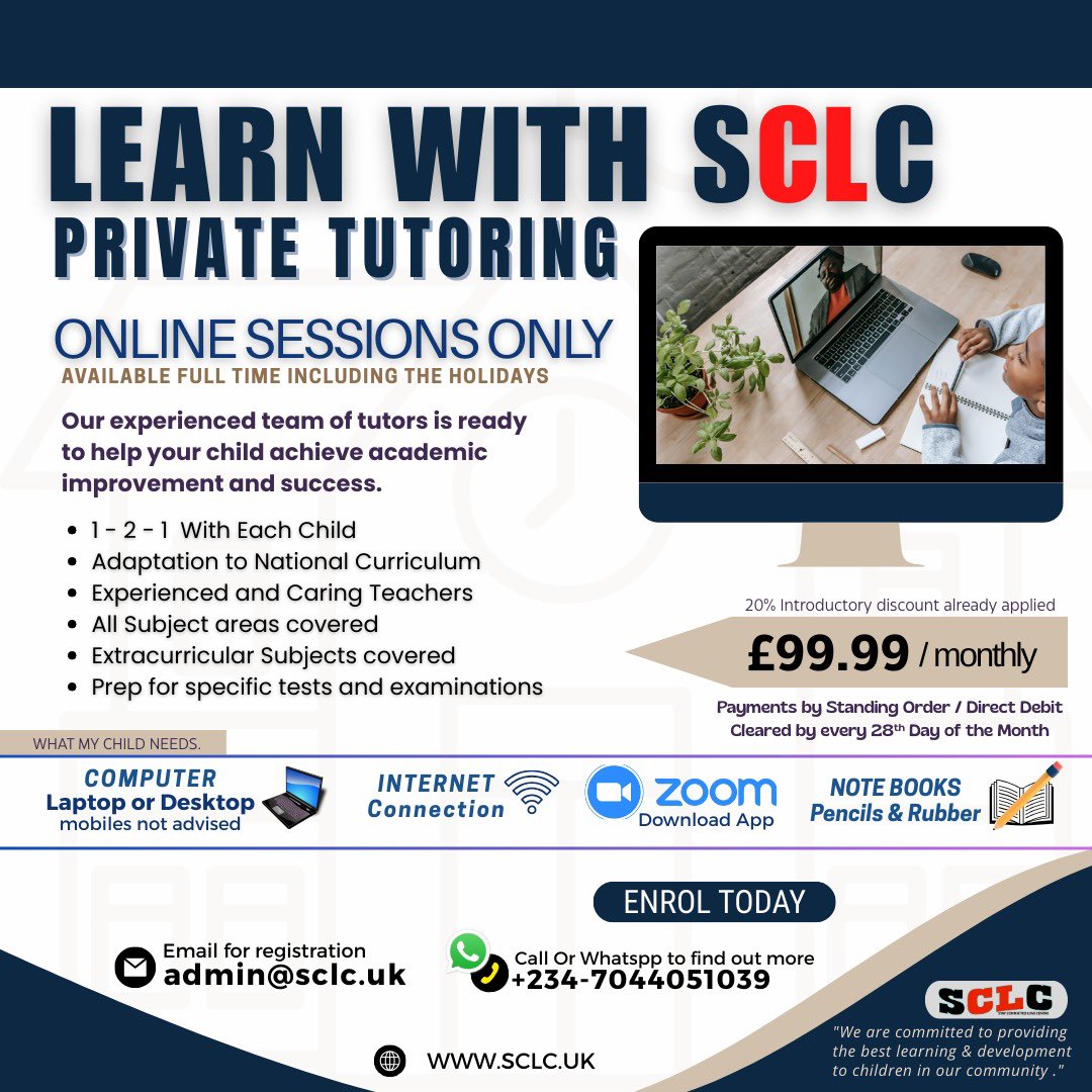 sclc_uk's tweet photo. Learning made easy for your love ones๐ฅฐ. Contact SCLC today to register. We have the best/trained and qualified tutors for the job.
Register today: https://t.co/62BRnA68uJ
๐ง: admin@sclc.uk
#WorldHealthDay
#MondayMotivation
Arsenal https://t.co/LOIrlo9mIF