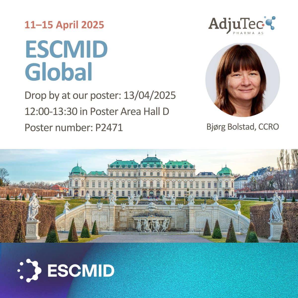 Our CCRO, Bjørg Bolstad, will attend #ESCMIDGlobal2025 in Vienna! Come see our poster📜: "Safety and pharmacokinetics of single ascending doses of APC148, a zinc-chelating MBL-inhibitor, in healthy volunteers." Let’s connect🤝and share insights! 🧫🦠🏥 #amr #antibiotics