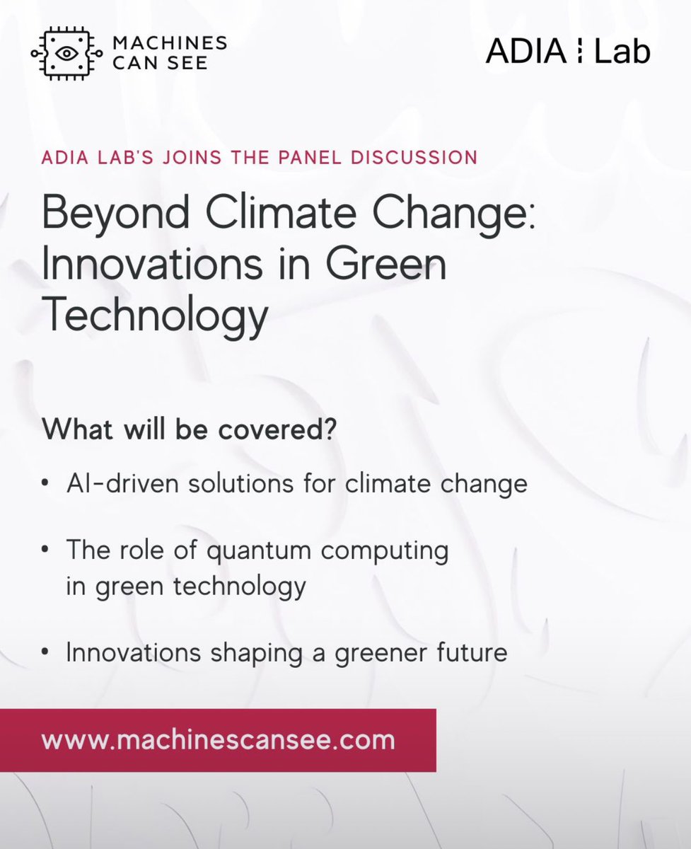 Machinescansee's tweet photo. 💡ADIA Lab at Machines Can See @adia_lab 

On April 24, Dr. Youssef Wehb, Senior Scientist &amp; Climate Science Lead at ADIA Lab, will take part in the panel discussion: "Beyond Climate Change: Innovations in Green Technology".

#MCS2025 https://t.co/HmjhaZc1TF