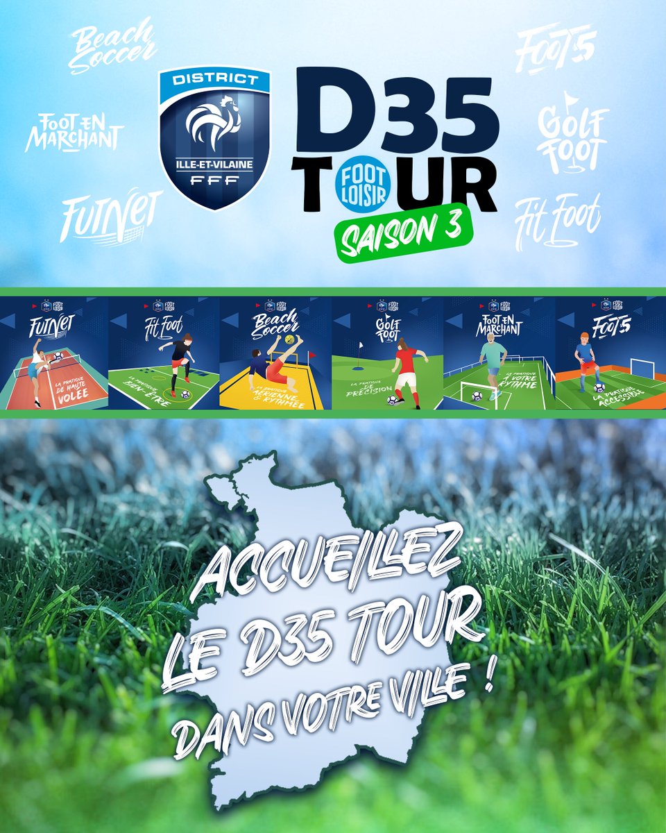 [#FOOTLOISIR]
🚨 Le 𝗗𝟯𝟱 𝗧𝗢𝗨𝗥 revient pour une saison 3 !

🎯 L'objectif principal est d'ouvrir les portes du football à un public non licencié, de 7 à 99 ans

Candidatez pour accueillir une date :
📅 4, 18, 25 juin &amp; 2 juillet 2025

🔗 bit.ly/4ic8AH9