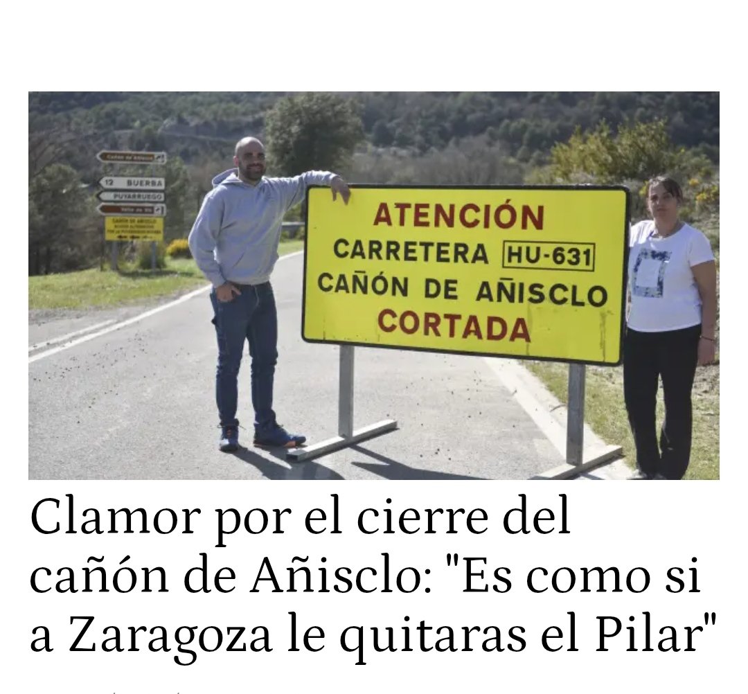 Clamor por el cierre de la carretera provincial HU-631. Esta carretera es la entrada a #Añisclo, en el Parque Nacional de #Ordesa, y lleva seis meses cortada y sin expectativas de abrir en pleno puente de Semana Santa

¿Va ha hacer algo <a href="/DPHuesca/">Diputación de Huesca</a>?