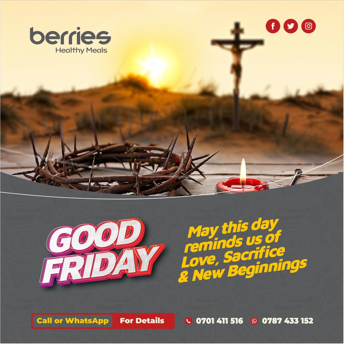 LaBerriesUG's tweet photo. On this Good Friday, we reflect on love, sacrifice, and hope. 💛
Wishing you a peaceful day filled with meaning and grace.

– From all of us at Berries 🌿

#GoodFriday #Berries #HealthyMeals https://t.co/BAHXyy88BL