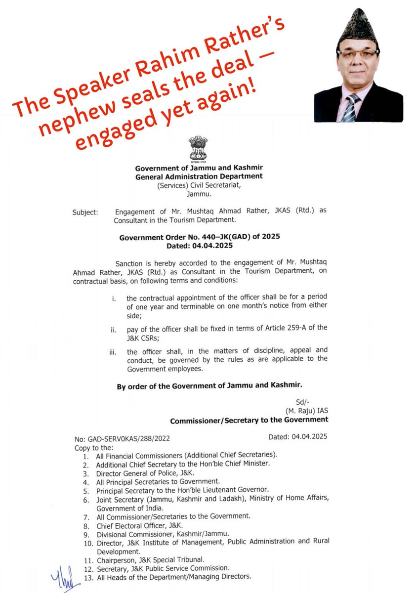 SaheemLone's tweet photo. Mushtaq Ah Rather, nephew of JKNC Speaker Rahim Rather, appointed as Consultant in J&amp;K Tourism Deptt. Is this a case of nepotism or merit-based hiring? Share your thoughts! https://t.co/AwOQzDQtgv