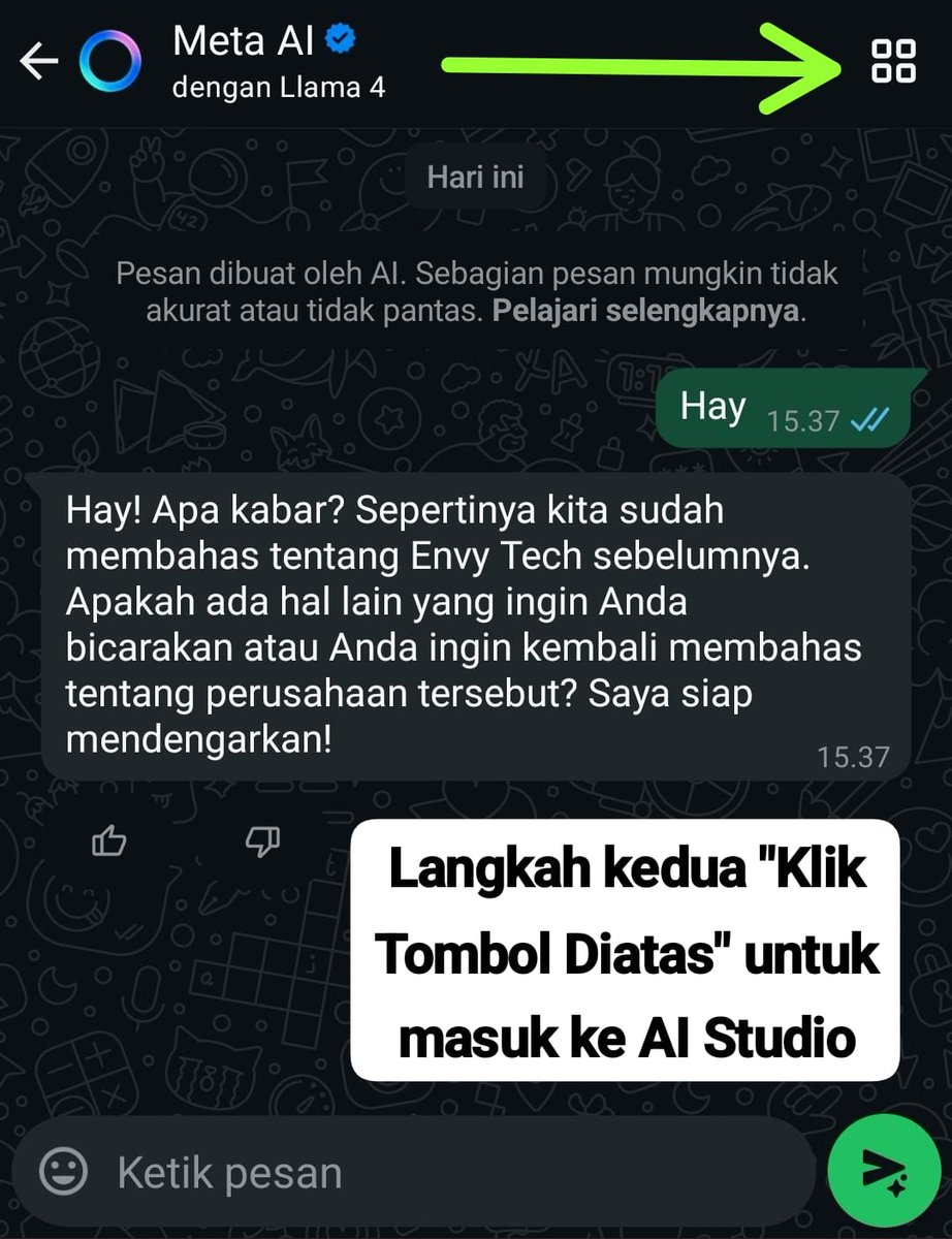 envytech2018's tweet photo. Alhamdulillah, akhir nya Chat AI Envy sudah rilis ke WhatsApps. 

Bisa langsung di coba tutorial nya atau link ada di BIO Profile. Silahkan Mencoba untuk informasi terbaru Envy.

#ENVY #EnvyTbk #PerseroTerbatas #Technologies #Indonesia #Malaysia #Singapur #Saham #PasarModal #IDX https://t.co/rf1q3VOABo