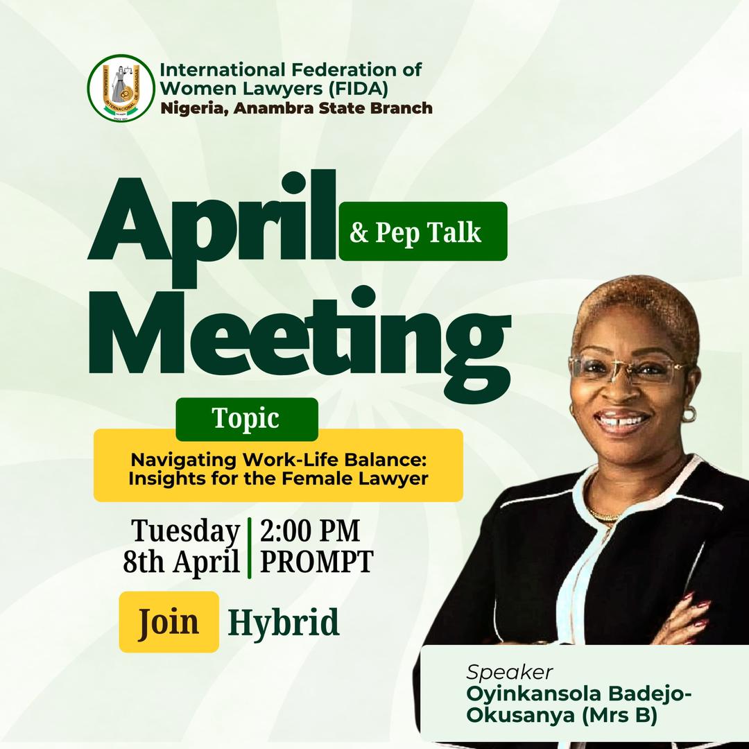 Africa Law Practice (ALP) NG & Company (@alpnigeria) on Twitter photo Join our Partner, <a href="/MrsBBold/">Oyinkansola Badejo-Okusanya</a> , as she shares on โNavigating Work-Life Balance: Insights for the Female Lawyerโ at <a href="/FIDANigeria/">FIDA Nigeria</a> (Anambra) April Meeting & Pep Talk.
๐ 2PM | ๐ Zoom
๐ - lnkd.in/dQKr6euF
#ALPNG #WomenInLaw #WorkLifeBalance #FIDA #FemaleLawyers Join our Partner, <a href="/MrsBBold/">Oyinkansola Badejo-Okusanya</a> , as she shares on โNavigating Work-Life Balance: Insights for the Female Lawyerโ at <a href="/FIDANigeria/">FIDA Nigeria</a> (Anambra) April Meeting & Pep Talk.
๐ 2PM | ๐ Zoom
๐ - lnkd.in/dQKr6euF
#ALPNG #WomenInLaw #WorkLifeBalance #FIDA #FemaleLawyers