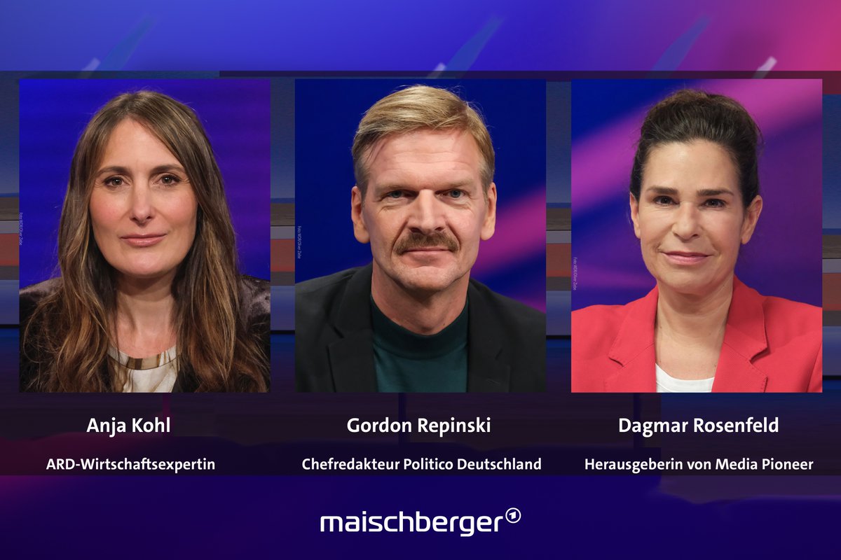 Es kommentieren heute bei #maischberger die #ARD-Wirtschaftsexpertin Anja Kohl, der Chefredakteur von <a href="/Politico/">POLITICO</a> Deutschland <a href="/GordonRepinski/">Gordon Repinski</a> und die Herausgeberin von Media Pioneer Dagmar Rosenfeld (<a href="/RosiDaggi/">dagmar rosenfeld</a>, <a href="/ThePioneerDE/">The Pioneer</a>).

📺 Um 22:50 Uhr | <a href="/DasErste/">Das Erste</a>