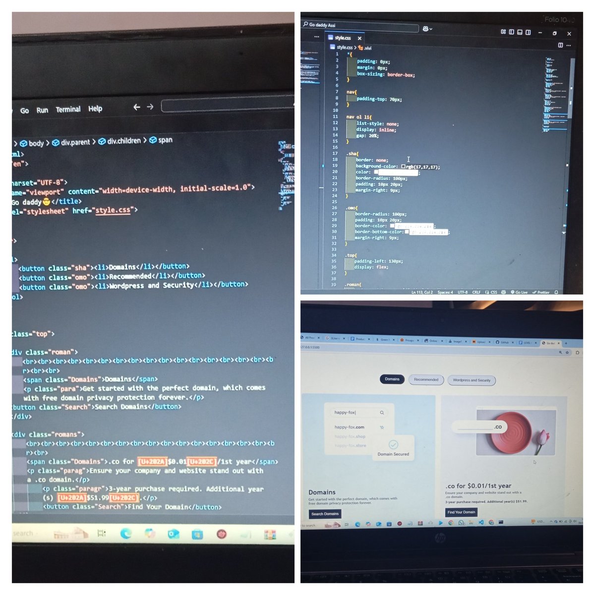 _DaveTheDev_'s tweet photo. Using HTML and CSS 
Was Asked to clone part of  GoDaddy site https://t.co/b3ywkV6F0s