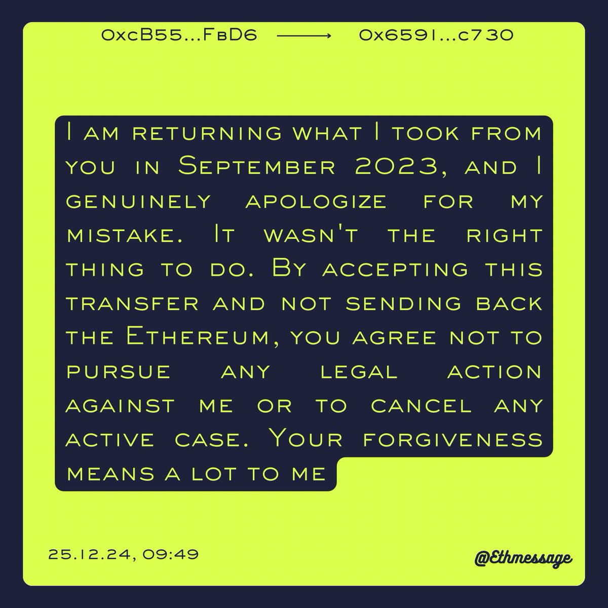 This wallet had a change of heart on Xmas 2024 - 
Returning 22 ETH in total, to 13 different wallets he apparently stole from a year prior.