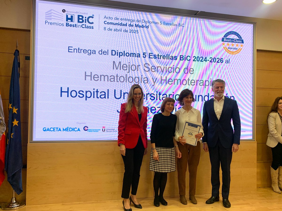 Hospital_FJD's tweet photo. Nuestro Servicio de Hematología y Hemoterapia ha recibido el diploma Excelencia 5 Estrellas de los #PremiosBestInClass para el periodo 2024–2026 https://t.co/xKYkVP7ADd