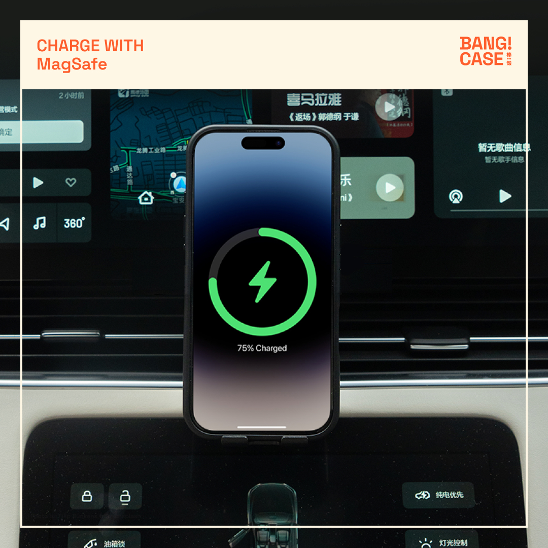 BitmoLab's tweet photo. BANG!CASE seamlessly work with #MagSafe even in driving. Just touch and charge – no hassle, pure convenience. Your journey, powered up!🔋📱
.
.
.
.
.
#BANGCASE #iphone #tech #phonecase https://t.co/OIUKcIGEj1