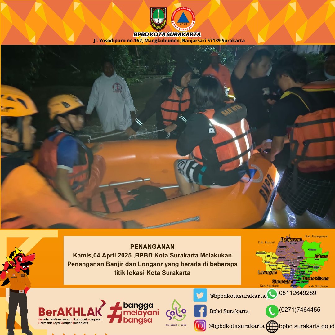 BpbdSurakarta's tweet photo. PENANGANAN
Kamis,04 April 2025 ,BPBD Kota Surakarta Melakukan Penanganan Banjir  yang berada di beberapa titik lokasi Kota Surakarta
@BNPB_Indonesia 
@bpbdjateng 
@PEMKOT_SOLO https://t.co/oBoI8PwhCm