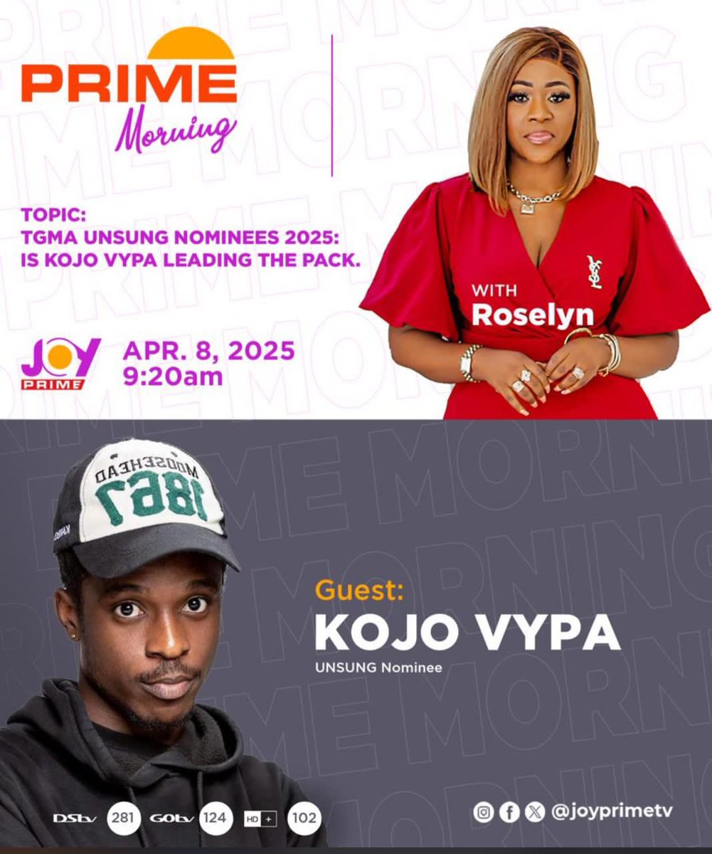 Tune in now to Joy Prime … <a href="/kojo_vypa/">Kojo Vypa</a> (TGMA UNSUNG NOMINEE) is live.

#LoversPromotions