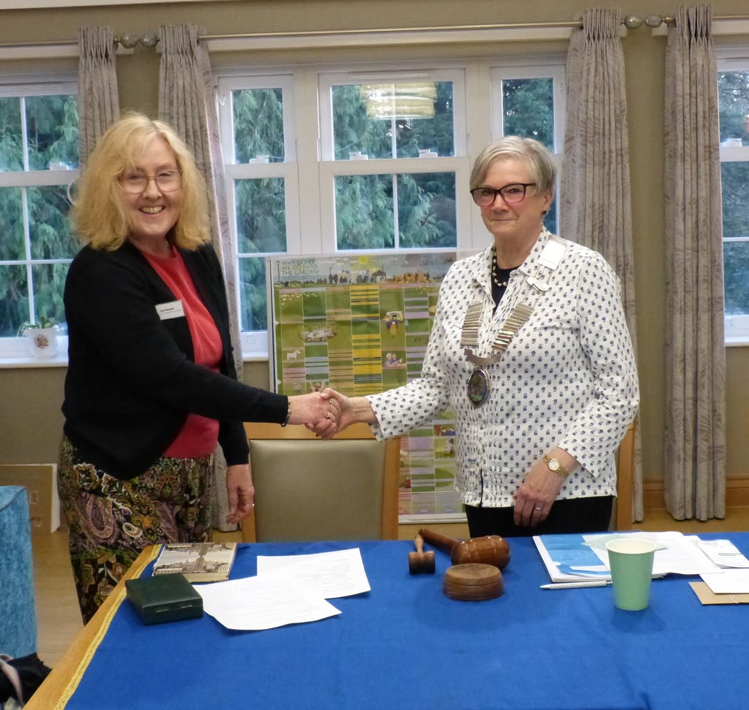 Soroptimist Tunbridge Wells &amp; District held their AGM on Mon 7th April 2025.  Pictured immediate past president Cat Mennell welcoming incoming president Jill Ruddock .
President Jill will stand for 2 yrs .