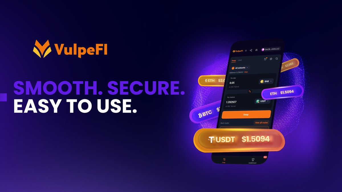 vulpefi's tweet photo. At VulpeFi, weβve streamlined your DeFi experience with minimal slippage, top-tier security, and a user-friendly designβtrade effortlessly and confidently.
#VulpeFi #DeFi #Crypto #SmoothTrading #SecureSwaps #EasyToUse https://t.co/QmxAQ6vOa4