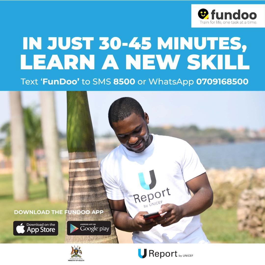 UReportUganda's tweet photo. 🤔#Didyouknow that in under 45minutes, you could learn a new soft skill using #FunDoo?

📲Text FunDoo to 8500 or WhatsApp 0709168500 to join                       
✅Google Play: https://t.co/hSLoMCmC81.  
✅Apple Store: https://t.co/NDRh1FZOWh……… #LifeDigitalCoachUG @UNICEFUganda @OfficialMubs @SorotiUniversi1 @UNICEFinnovate @nssfug @Mglsd_UG @AtiiandKatiLtd