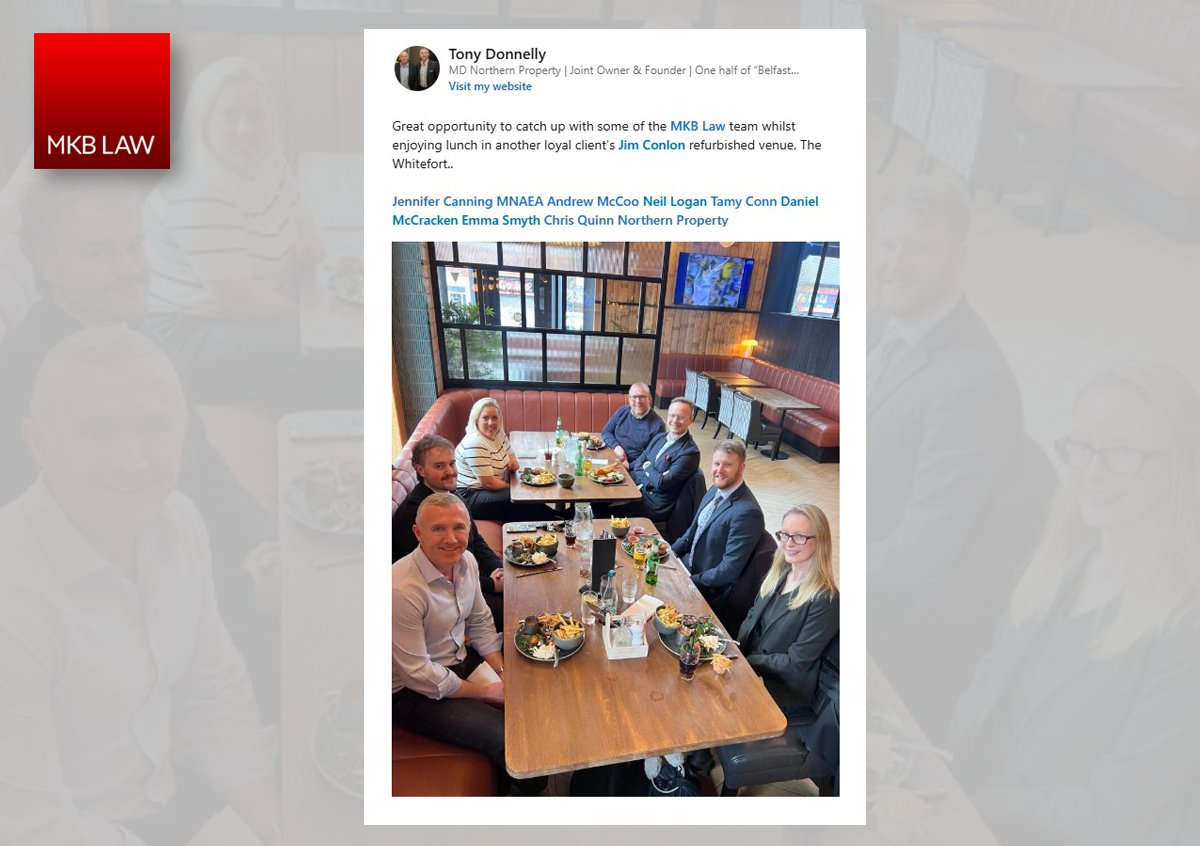 It's always great to explore new spots beyond the city centre, so we were delighted to have had lunch recently at The Whitefort restaurant with the team from Northern Property - look forward to catching up again soon!

#MKBLaw #SolicitorsBelfast