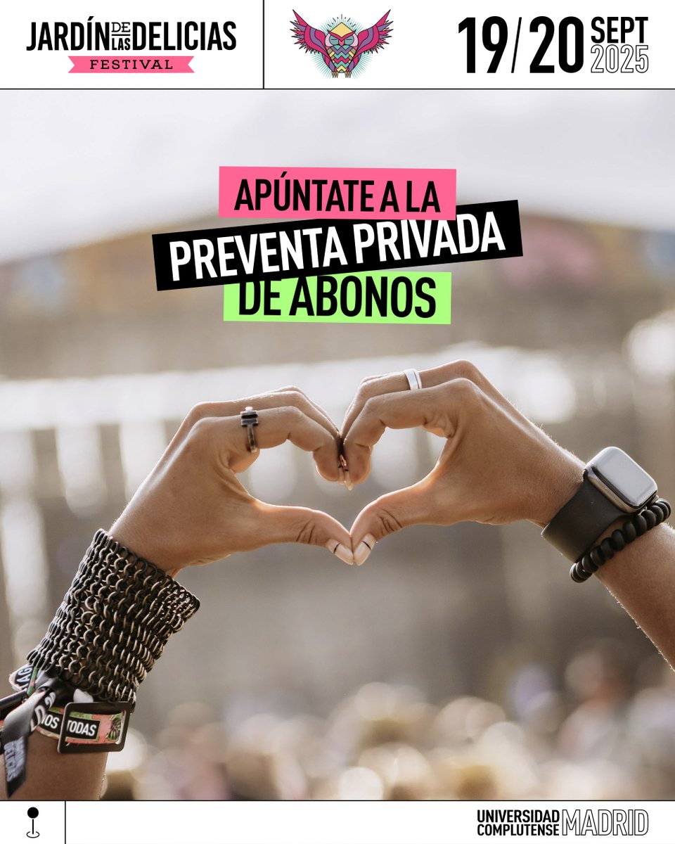 🦉🎟️Apúntate a la preventa privada en jardindeliciasfestival.com/registro-preve… y el próximo 24 de abril a las 12h recibirás un correo con el enlace para comprar tu abono (no olvides revisar spam).